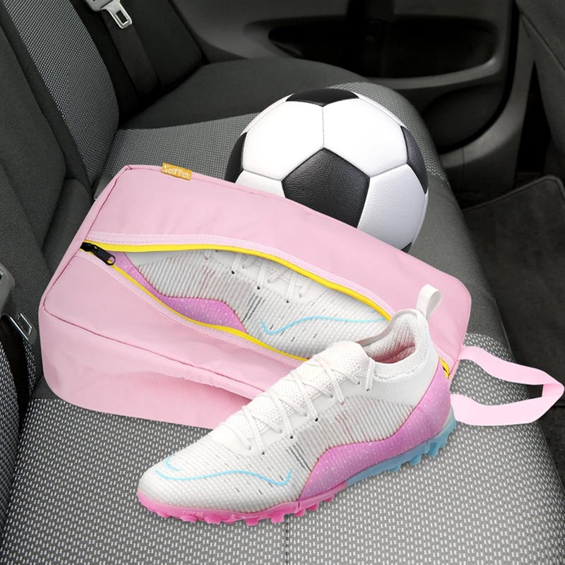 SelfTek Smell Proof Travel Shoe Bags for Women - Cleat Bags for Sports, Water-Resistant Travel Shoe Organizer with Active Carbon Fabric, Lightweight Gol-f soccer cleats Shoe Bag- Pink - Image 2